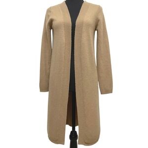 Sofie 100% Cashmere Open Front Cardigan Knit Sweater Duster Camel Tan Small Soft
